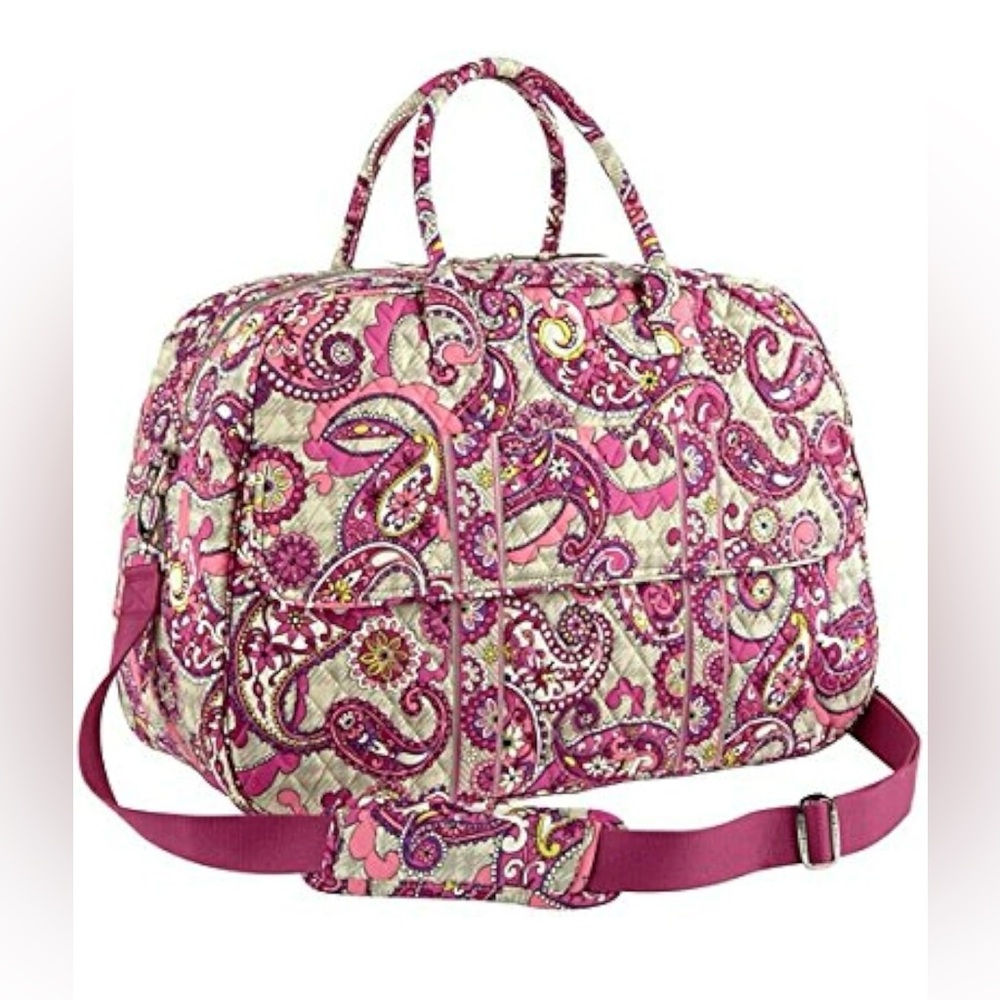 Pink Vera Bradley Grand Traveler Tote in Paisley Meets Plaid